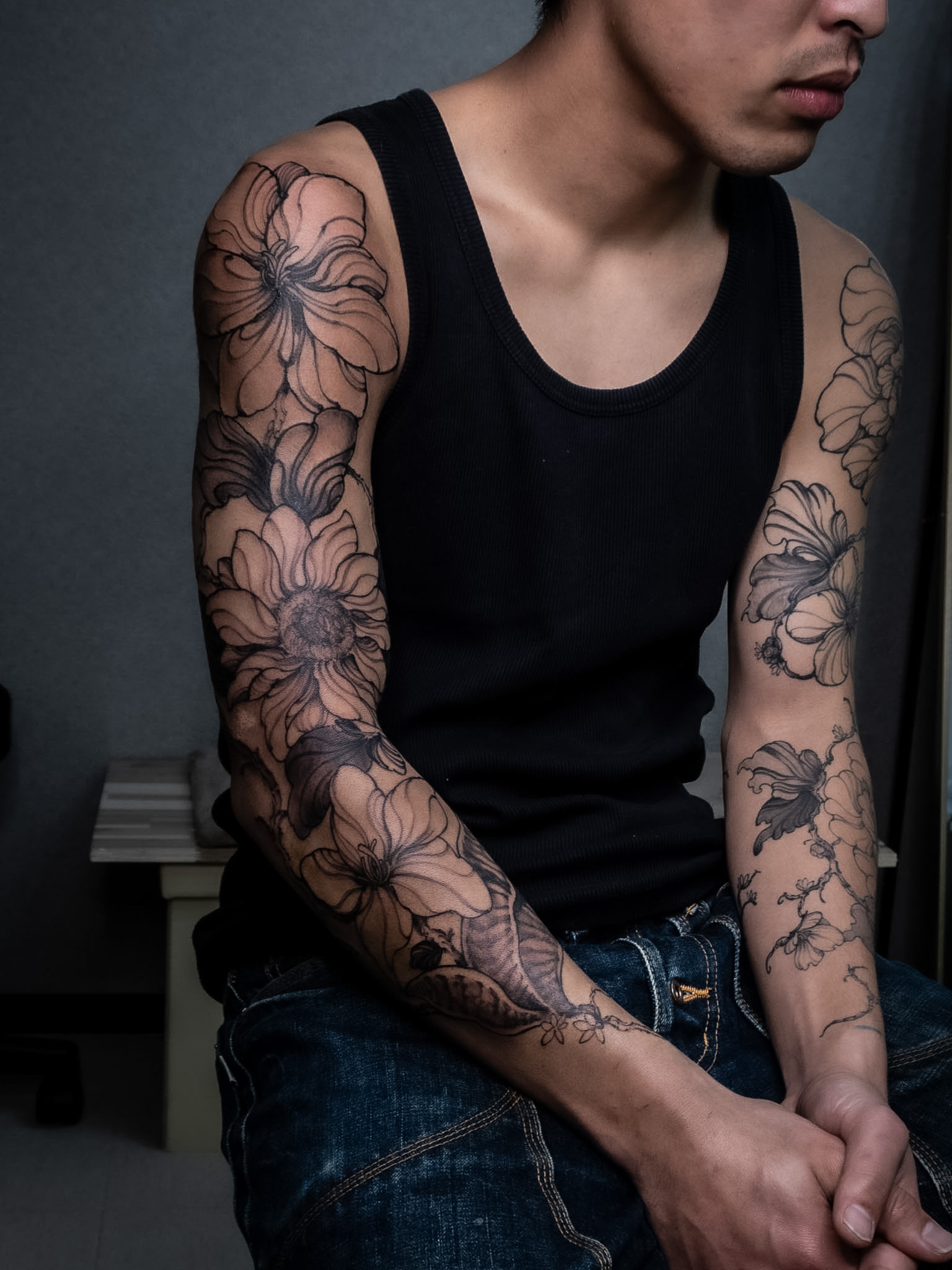 Freehand large floral tattoo