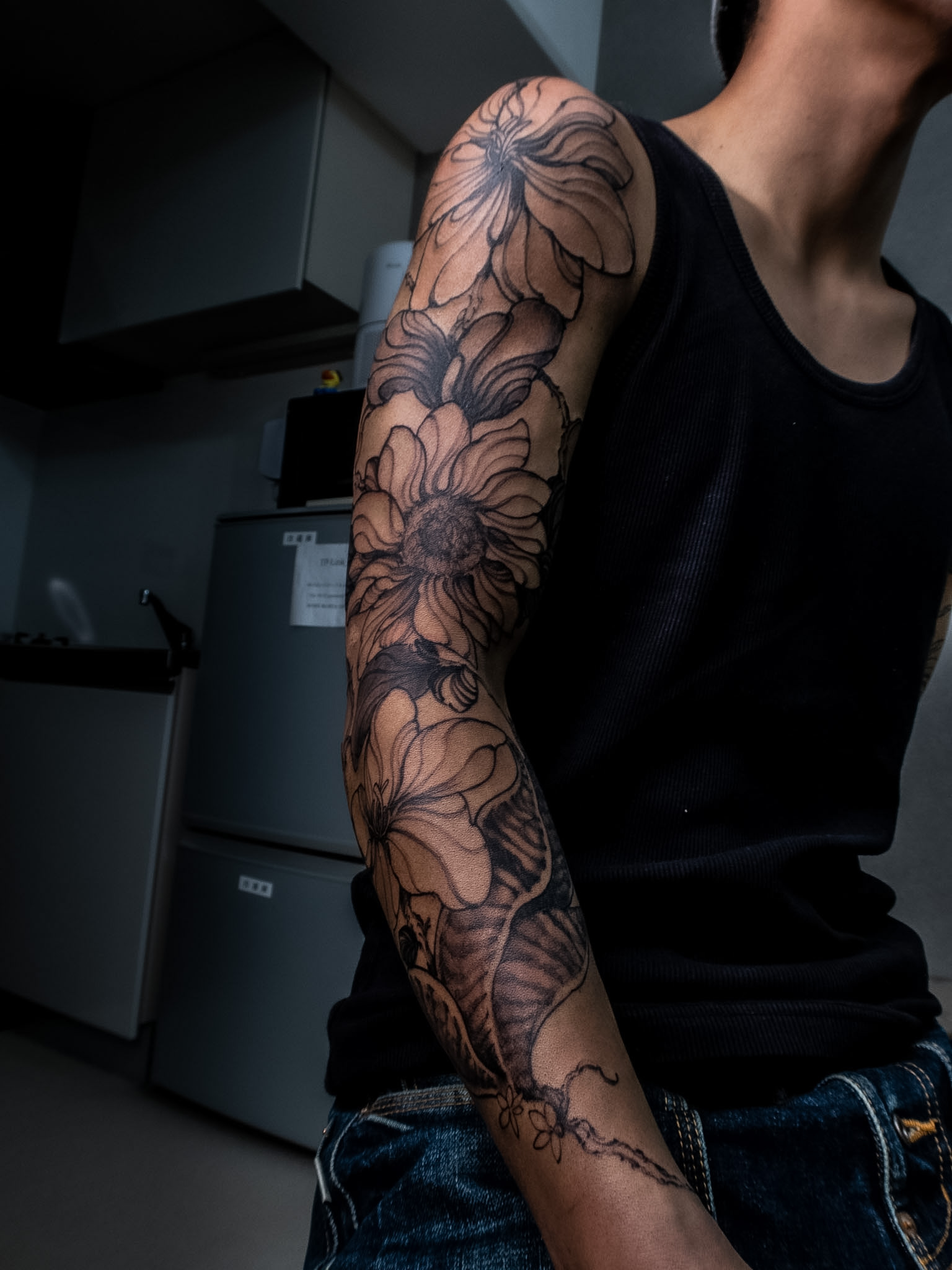 Large freehand floral tattoo