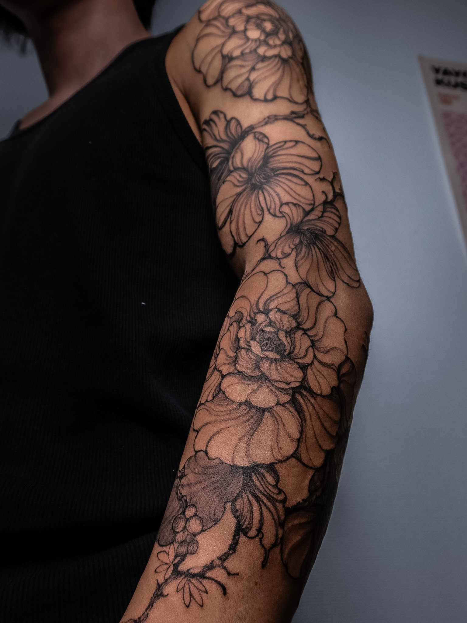 Large freehand floral tattoo