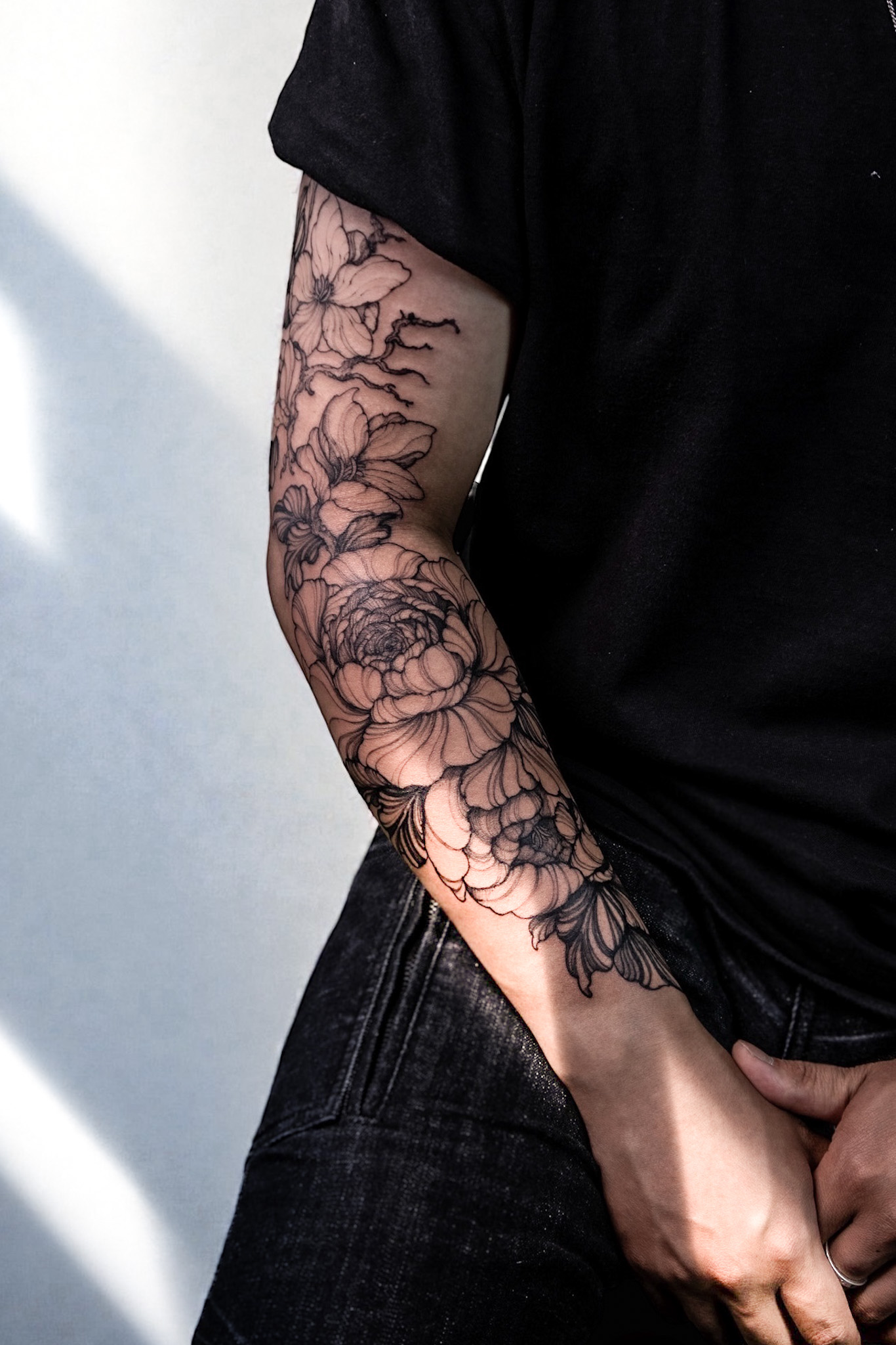 Large freehand floral tattoo
