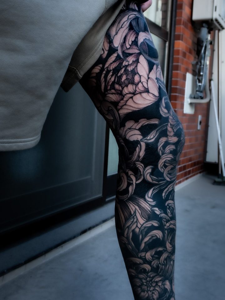 Freehand full sleeve floral tattoo